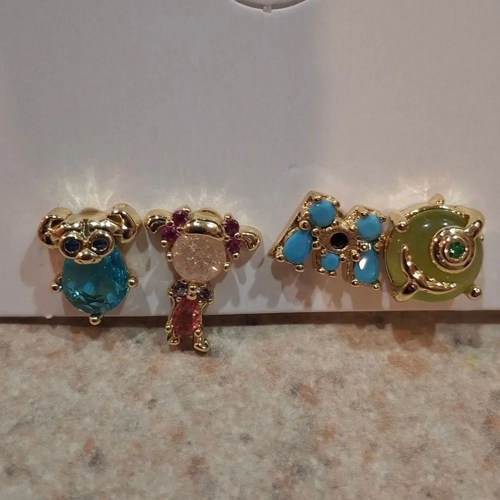 14K Gold Plated Disney Monsters INC. Theme Asymmetrical Stud Earrings